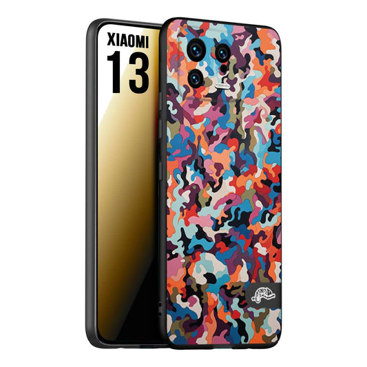 CUSTOMIZZA - Custodia cover nera morbida in tpu compatibile per Xiaomi 13 camouflage mimetico militare moderno blu arancio rosa