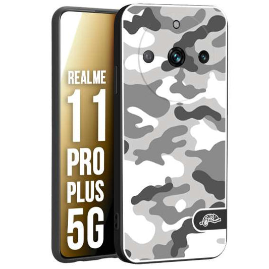 CUSTOMIZZA - Custodia cover nera morbida in tpu compatibile per Oppo Realme 11 PRO PLUS 5G camouflage mimetico militare bianco white