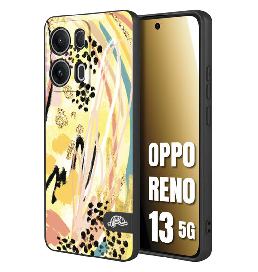 CUSTOMIZZA - Custodia cover nera morbida in tpu compatibile per Oppo Reno 13 5G astratti donna flower fantasia estate gialla rosa leopardata