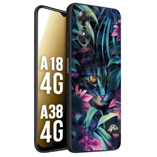 CUSTOMIZZA - Custodia cover nera morbida in tpu compatibile per Oppo A18 4G - A38 4G animali color giungla tropicale occhio di gatto colori vibranti disegnato
