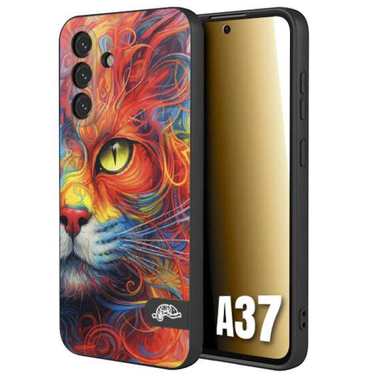 CUSTOMIZZA - Custodia cover nera morbida in tpu compatibile per Samsung A37 animali color cat gatto viso colori vibranti disegnato schizzo
