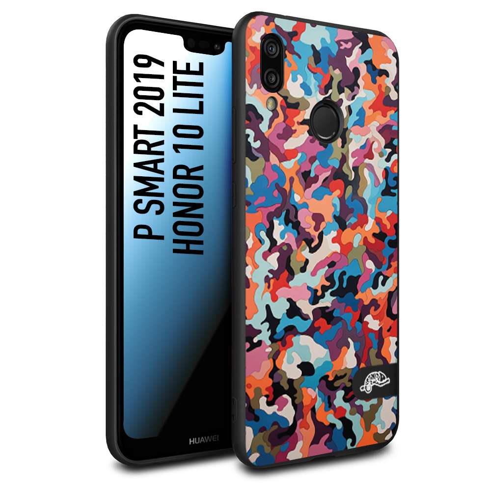 CUSTOMIZZA - Custodia cover nera morbida in tpu compatibile per Huawei P Smart 2019 camouflage mimetico militare moderno blu arancio rosa