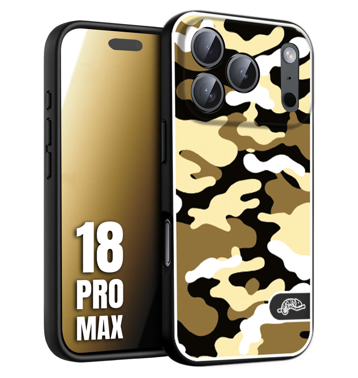 CUSTOMIZZA - Custodia cover nera morbida in tpu compatibile per iPhone 18 PRO MAX camouflage mimetico militare giallo desert brown
