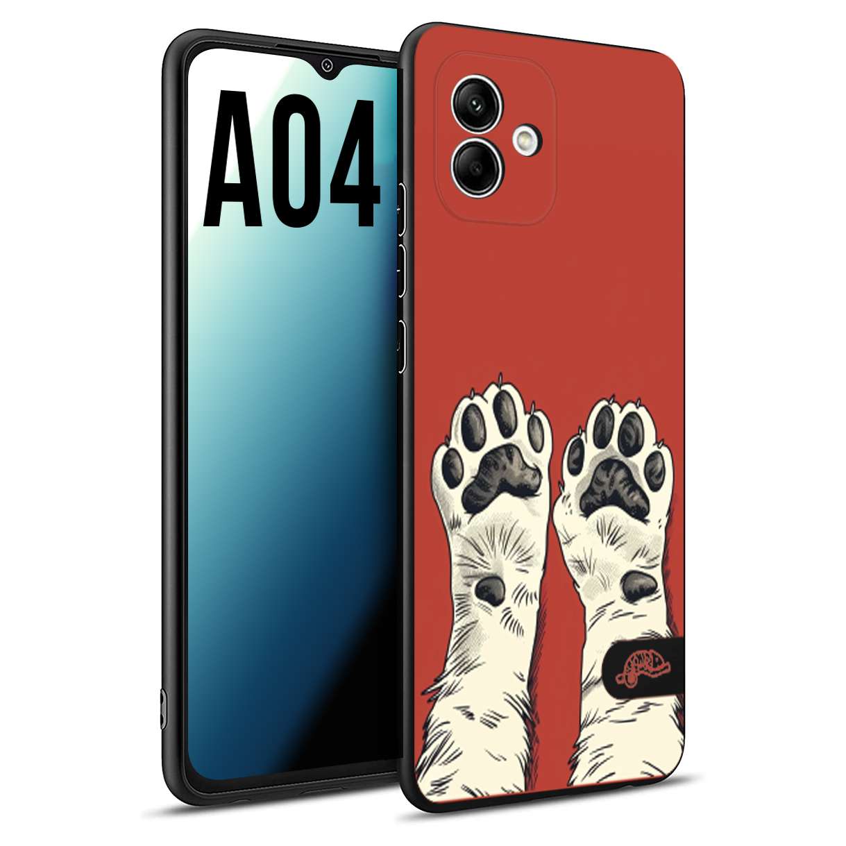 CUSTOMIZZA - Custodia cover nera morbida in tpu compatibile per Samsung A04 zampe di gatto cat paws rossa red disegnata fumetto cartoon