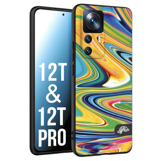 CUSTOMIZZA - Custodia cover nera morbida in tpu compatibile per Xiaomi 12T - 12T PRO colorata fantasia vortice marmo arcobaleno gialla verde blu