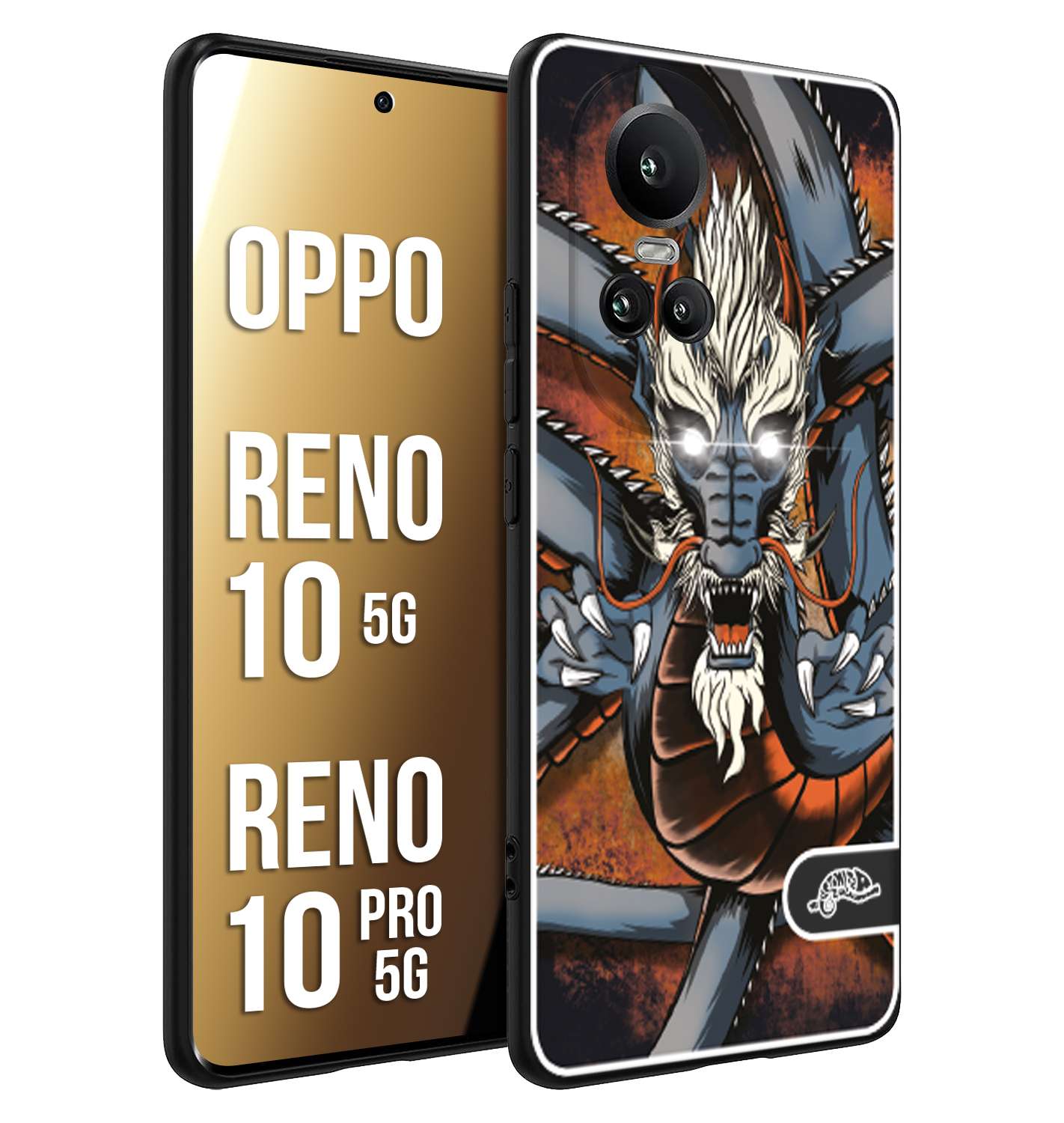 CUSTOMIZZA - Custodia cover nera morbida in tpu compatibile per Oppo Reno 10 5G - 10 PRO 5G drago giapponese tattoo japan dragon