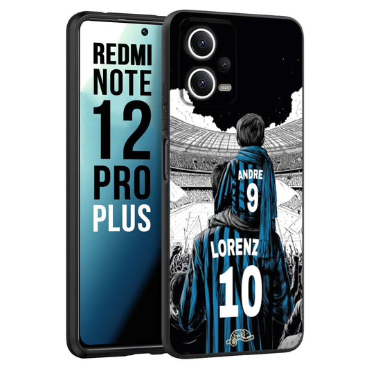 CUSTOMIZZA - Custodia cover nera morbida in tpu compatibile per Xiaomi Redmi Note 12 PRO PLUS personalizzata calcio football padre e figlio calciatori nerazzurra