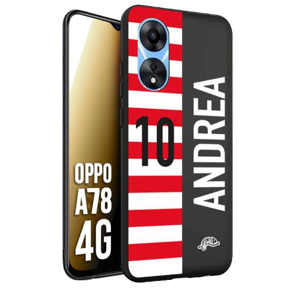 CUSTOMIZZA - Custodia cover nera morbida in tpu compatibile per Oppo A78 4G personalizzata calcio football nome e numero calciatori bianco rossa