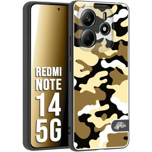 CUSTOMIZZA - Custodia cover nera morbida in tpu compatibile per Xiaomi Redmi Note 14 5G camouflage mimetico militare giallo desert brown
