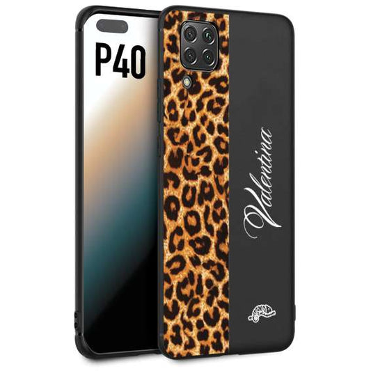 CUSTOMIZZA - Custodia cover nera morbida in tpu compatibile per Huawei P40 custom nome scritta leopardato maculato donna marrone leopard