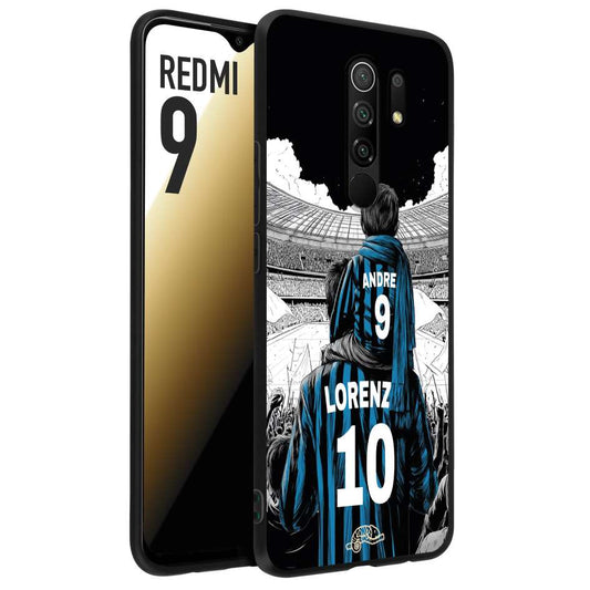 CUSTOMIZZA - Custodia cover nera morbida in tpu compatibile per Xiaomi Redmi 9 personalizzata calcio football padre e figlio calciatori nerazzurra