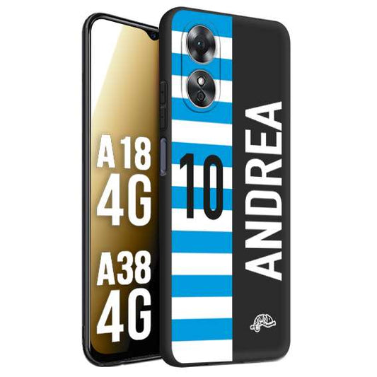 CUSTOMIZZA - Custodia cover nera morbida in tpu compatibile per Oppo A18 4G - A38 4G personalizzata calcio football nome e numero calciatori biancazzurri