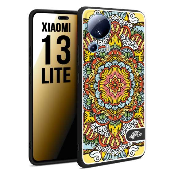 CUSTOMIZZA - Custodia cover nera morbida in tpu compatibile per Xiaomi 13 LITE mandala colorato fiore nuvole arancione