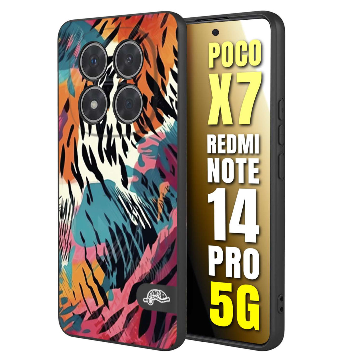 CUSTOMIZZA - Custodia cover nera morbida in tpu compatibile per Xiaomi Redmi Note 14 PRO 5G leopardato maculato tigrato tiger colorata summer color