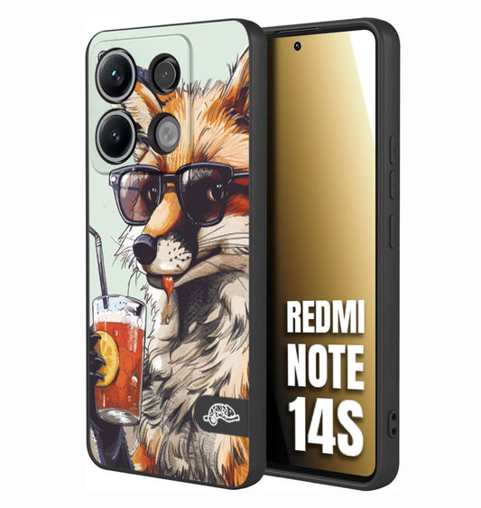 CUSTOMIZZA - Custodia cover nera morbida in tpu compatibile per Xiaomi Redmi Note 14S estate disegnata cocktails animali simpatici fox volpe negroni