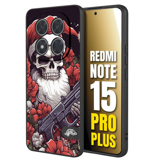 CUSTOMIZZA - Custodia cover nera morbida in tpu compatibile per Xiaomi Redmi Note 15 PRO PLUS teschio natale santa claus fiori tattoo disegnato