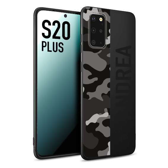 CUSTOMIZZA - Custodia cover nera morbida in tpu compatibile per Samsung S20 PLUS camouflage mimetico militare personalizzata nome