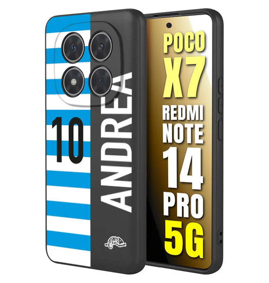 CUSTOMIZZA - Custodia cover nera morbida in tpu compatibile per Xiaomi Redmi Note 14 PRO 5G personalizzata calcio football nome e numero calciatori biancazzurri