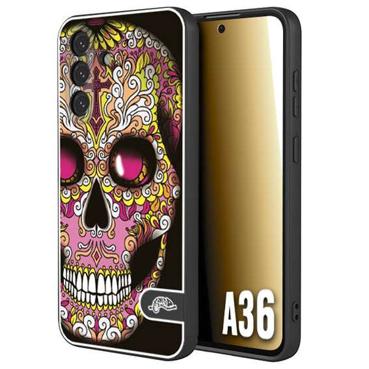 CUSTOMIZZA - Custodia cover nera morbida in tpu compatibile per Samsung A36 teschio messicano Mexican skull rosa gialla