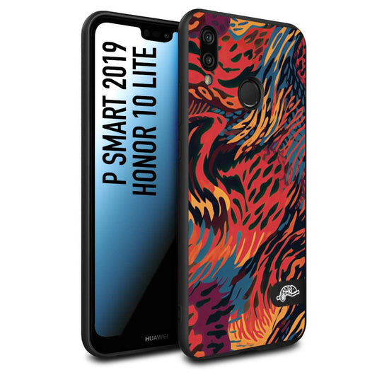 CUSTOMIZZA - Custodia cover nera morbida in tpu compatibile per Huawei P SMART 2019 leopardato maculato tigrato colorata fiamme rossa blu arancione