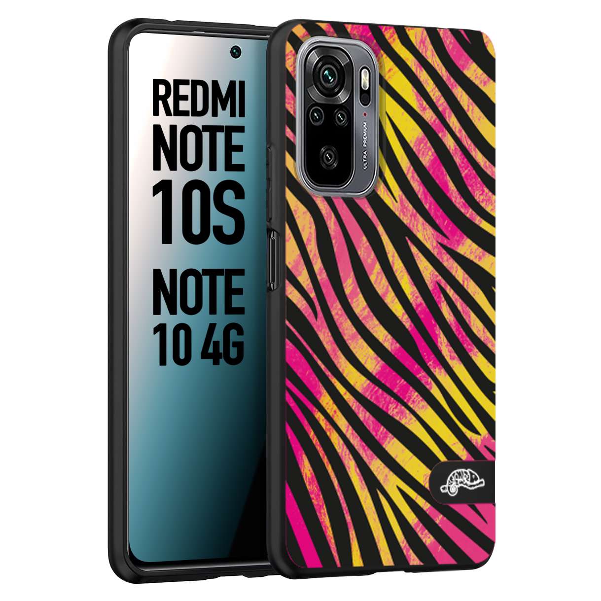 CUSTOMIZZA - Custodia cover nera morbida in tpu compatibile per Xiaomi Redmi Note 10S zebrata maculata a rilievo soft touch donna fucsia gialla