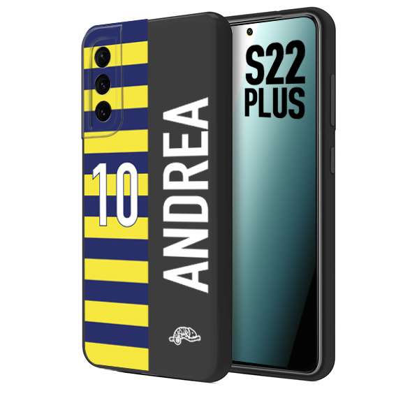 CUSTOMIZZA - Custodia cover nera morbida in tpu compatibile per Samsung S22 PLUS personalizzata calcio football nome e numero calciatori giallo blu