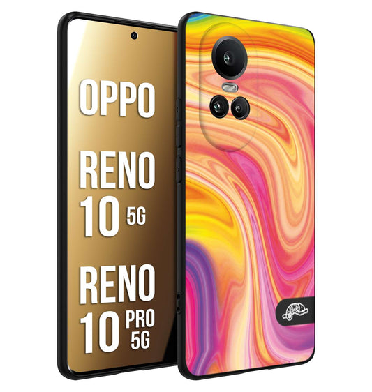 CUSTOMIZZA - Custodia cover nera morbida in tpu compatibile per Oppo Reno 10 5G - 10 PRO 5G colorata fantasia vortice marmo onde rosa fucsia gialla