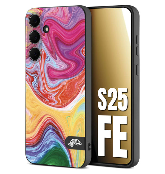 CUSTOMIZZA - Custodia cover nera morbida in tpu compatibile per Samsung S25 FE colorata fantasia vortice marmo onde verde fucsia gialla
