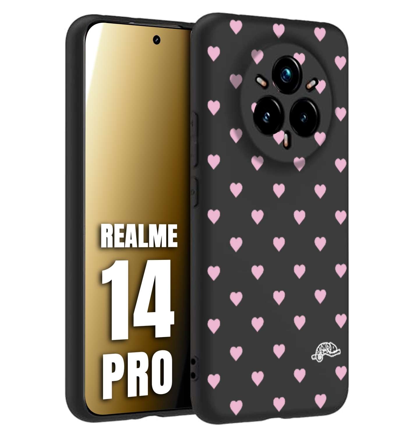 CUSTOMIZZA - Custodia cover nera morbida in tpu compatibile per Realme 14 PRO cuori pois rosa su nero donna pin up vintage