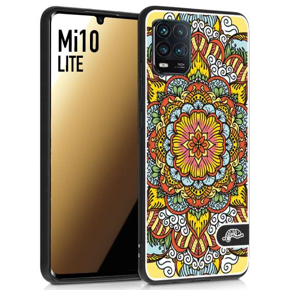 CUSTOMIZZA - Custodia cover nera morbida in tpu compatibile per Xiaomi Mi 10 LITE mandala colorato fiore nuvole arancione