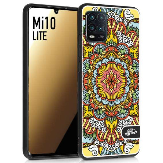 CUSTOMIZZA - Custodia cover nera morbida in tpu compatibile per Xiaomi Mi 10 LITE mandala colorato fiore nuvole arancione