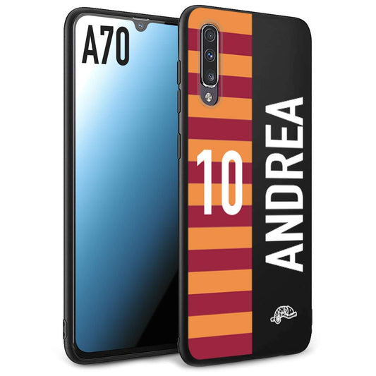 CUSTOMIZZA - Custodia cover nera morbida in tpu compatibile per Samsung A70 personalizzata calcio football nome e numero calciatori giallo rossi