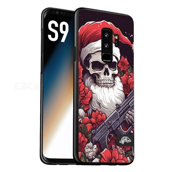 CUSTOMIZZA - Custodia cover nera morbida in tpu compatibile per Samsung S9 teschio natale santa claus fiori tattoo disegnato