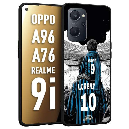 CUSTOMIZZA - Custodia cover nera morbida in tpu compatibile per Realme 9i - A96 - A76 personalizzata calcio football padre e figlio calciatori nerazzurra