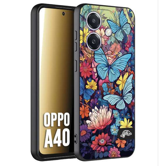 CUSTOMIZZA - Custodia cover nera morbida in tpu compatibile per Oppo A40 farfalle butterfly moderno donna disegnate gialla blu rosa