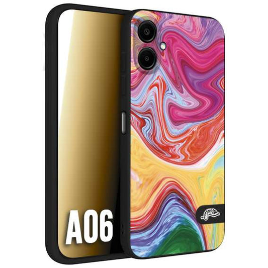 CUSTOMIZZA - Custodia cover nera morbida in tpu compatibile per Samsung A06 colorata fantasia vortice marmo onde verde fucsia gialla