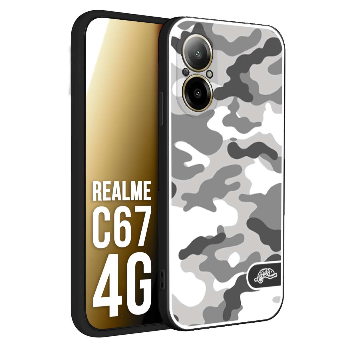 CUSTOMIZZA - Custodia cover nera morbida in tpu compatibile per Oppo C67 4G camouflage mimetico militare bianco white