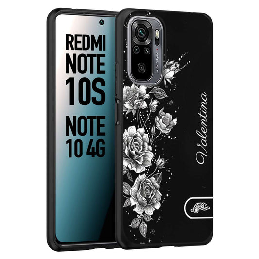 CUSTOMIZZA - Custodia cover nera morbida in tpu compatibile per Xiaomi Redmi Note 10S a rilievo soft touch personalizzata nome rose fiori donna