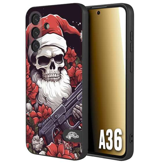 CUSTOMIZZA - Custodia cover nera morbida in tpu compatibile per Samsung A36 teschio natale santa claus fiori tattoo disegnato
