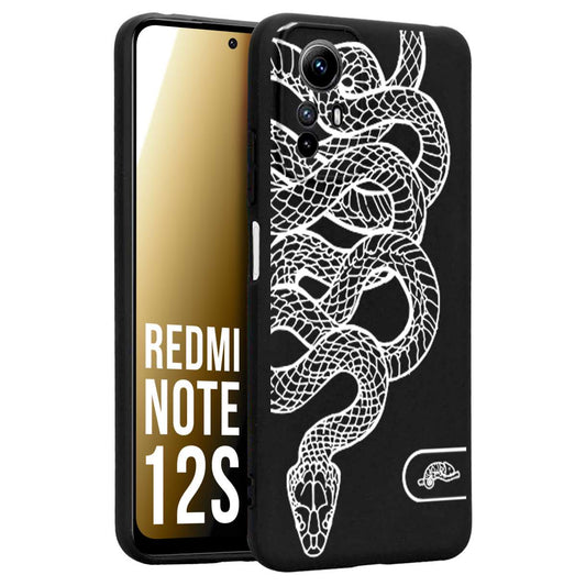 CUSTOMIZZA - Custodia cover nera morbida in tpu compatibile per Xiaomi Redmi Note 12S serpente snake bianco a rilievo disegnato tattoo tatuaggio
