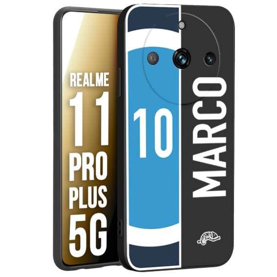 CUSTOMIZZA - Custodia cover nera morbida in tpu compatibile per Oppo Realme 11 PRO PLUS 5G personalizzata calcio football nome e numero calciatori biancoazzurri bianco celesti