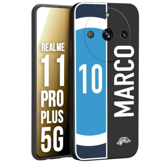 CUSTOMIZZA - Custodia cover nera morbida in tpu compatibile per Oppo Realme 11 PRO PLUS 5G personalizzata calcio football nome e numero calciatori biancoazzurri bianco celesti