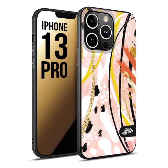 CUSTOMIZZA - Custodia cover nera morbida in tpu compatibile per iPhone 13 PRO fiori astratti donna zebrato leopardato fantasia dorata gialla rosa colorata