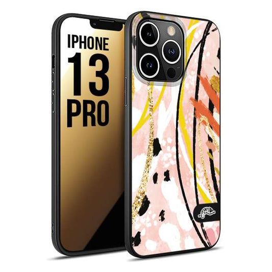 CUSTOMIZZA - Custodia cover nera morbida in tpu compatibile per iPhone 13 PRO fiori astratti donna zebrato leopardato fantasia dorata gialla rosa colorata