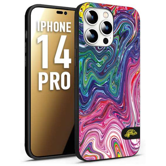 CUSTOMIZZA - Custodia cover nera morbida in tpu compatibile per iPhone 14 PRO colorata fantasia vortice marmo arcobaleno rosa blu fucsia