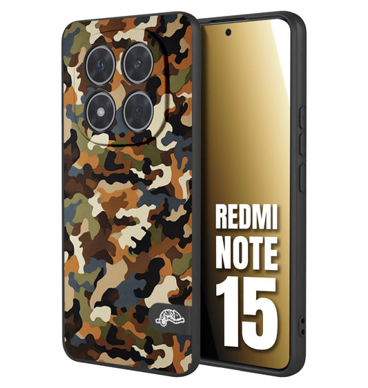 CUSTOMIZZA - Custodia cover nera morbida in tpu compatibile per Xiaomi Redmi Note 15 camouflage mimetico militare moderno blu marrone beige