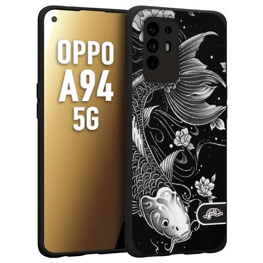 CUSTOMIZZA - Custodia cover nera morbida in tpu compatibile per Oppo A94 5G carpa koi black and white bianco a rilievo disegnato tattoo tatuaggio