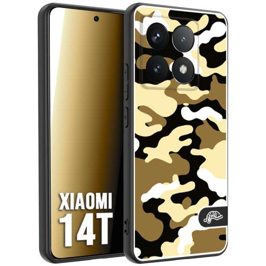 CUSTOMIZZA - Custodia cover nera morbida in tpu compatibile per Xiaomi 14T camouflage mimetico militare giallo desert brown