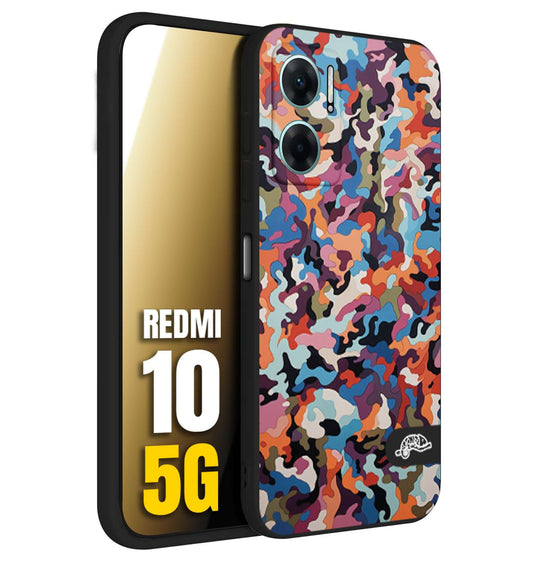 CUSTOMIZZA - Custodia cover nera morbida in tpu compatibile per Xiaomi Redmi 10 5G camouflage mimetico militare moderno blu arancio rosa