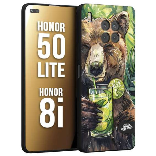 CUSTOMIZZA - Custodia cover nera morbida in tpu compatibile per Honor 8i - Honor 50 LITE fiori estate disegnata cocktails animali simpatici orso bear negroni
